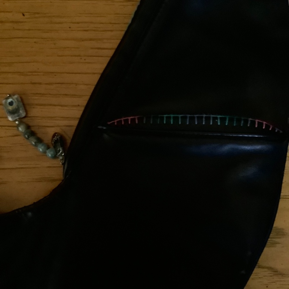 Sash Crossbody Travel Purse. Black Vegan Leather with Embroidery - Picture 8 of 8